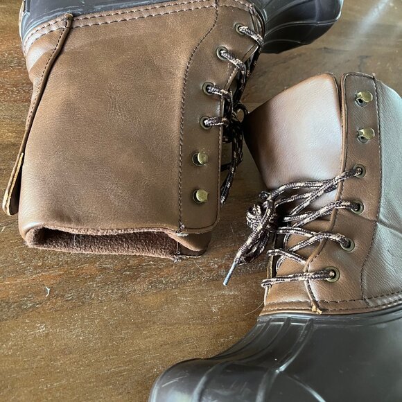 Sugar Waterproof Duck Boots Rain Wet Women's Size 6 Brown - EUC Lace Up - Picture 3 of 9